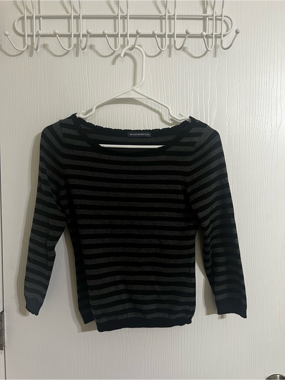 Brandy Melville Black & Gray Striped Scoop Neck Sweater